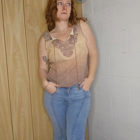 y2k MUDD Motoboho Western Yallternative Peasant Style Tank Top with Leather Ties - Picture 8 of 10